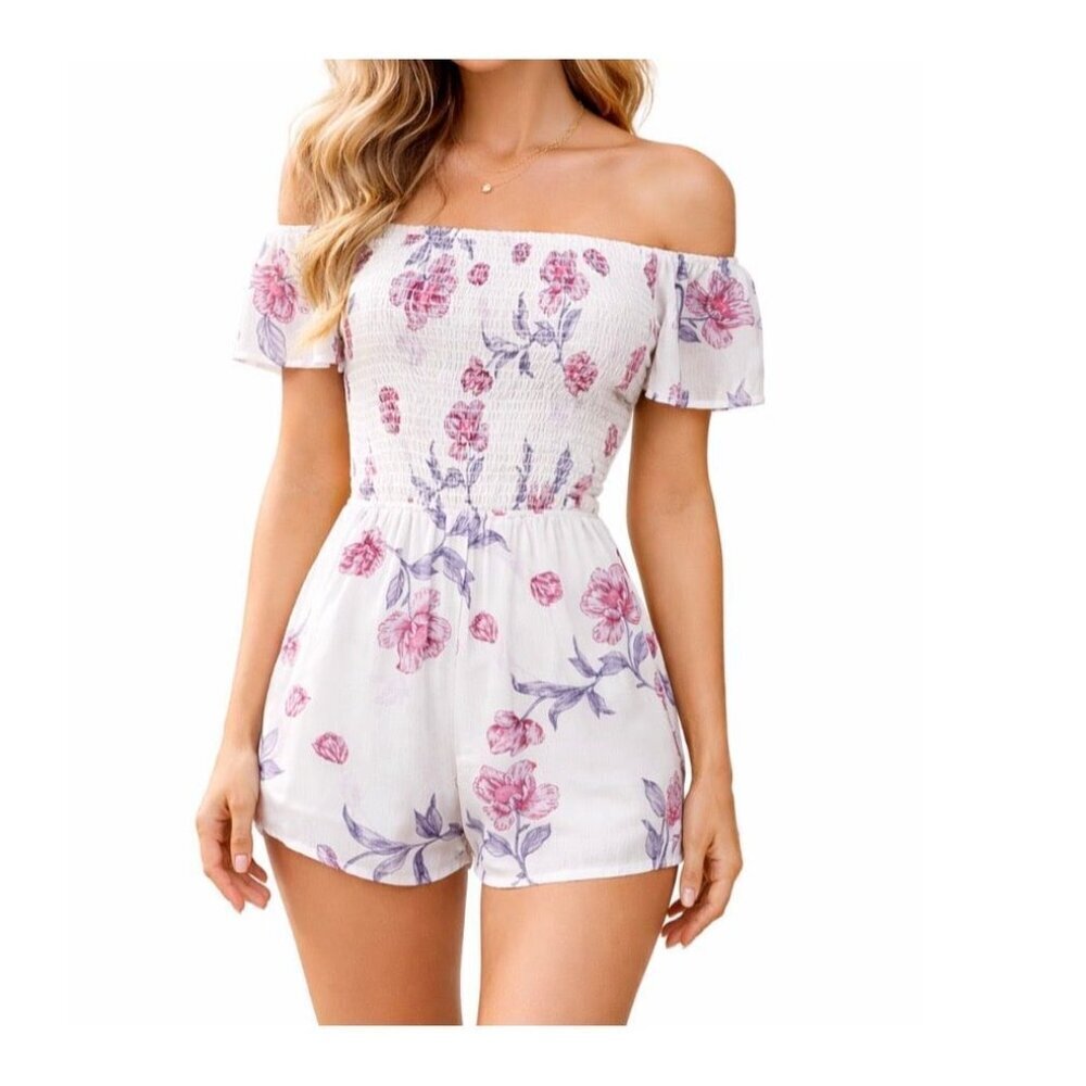NWT Kendall & Kylie brand white & pink floral romper white/purple SZ XS Summer